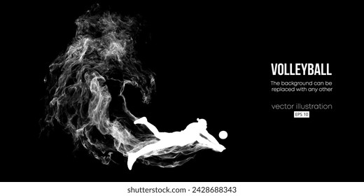 Abstract silhouette of a volleyball player on black background. Volleyball player man hits the ball. Vector illustration