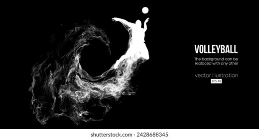 Abstract silhouette of a volleyball player on black background. Volleyball player man hits the ball. Vector illustration