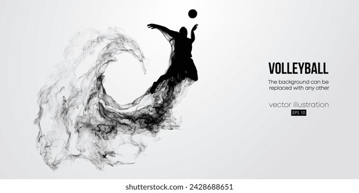 Abstract silhouette of a volleyball player on white background. Volleyball player man hits the ball. Vector illustration