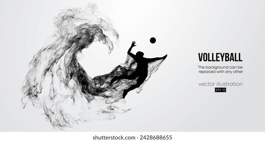 Abstract silhouette of a volleyball player on white background. Volleyball player man hits the ball. Vector illustration