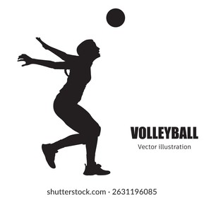 Abstract silhouette of a volleyball player on white background. Volleyball player woman hits the ball. Vector illustration