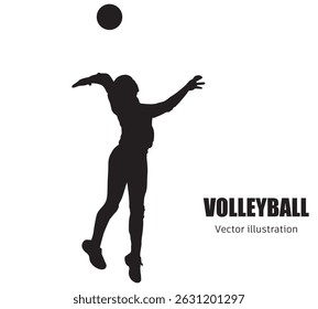 Abstract silhouette of a volleyball player on white background. Volleyball player woman hits the ball. Vector illustration