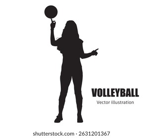 Abstract silhouette of a volleyball player on white background. Volleyball player woman hits the ball. Vector illustration