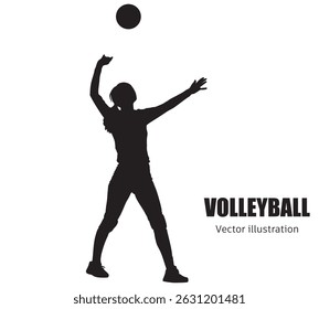 Abstract silhouette of a volleyball player on white background. Volleyball player woman hits the ball. Vector illustration