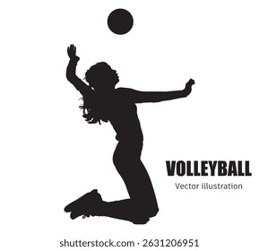Abstract silhouette of a volleyball player on white background. Volleyball player woman hits the ball. Vector illustration