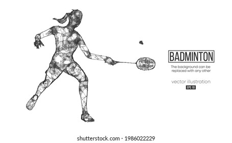 Silueta abstracta de un jugador de bádminton con armazón de alambre a partir de partículas en el fondo. Conveniente organización del archivo eps. Iluminación vectorial.