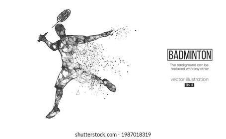 Silueta abstracta de un jugador de bádminton con armazón de alambre a partir de partículas en el fondo. Conveniente organización del archivo eps. Iluminación vectorial.