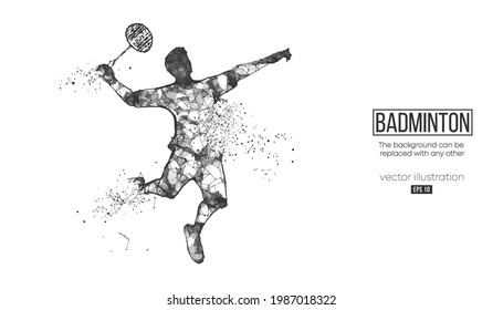 Abstract silhouette of a wireframe badminton player from particles on the background. Convenient organization of eps file. Vector illustartion.