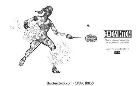 Abstract silhouette of a wireframe badminton player from particles on the background. Convenient organization of eps file. Vector illustartion.