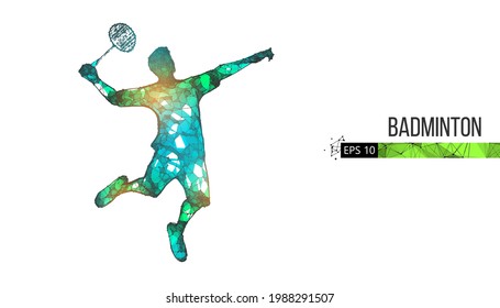Silueta abstracta de un jugador de bádminton con armazón de alambre a partir de partículas en el fondo. Conveniente organización del archivo eps. Iluminación vectorial.