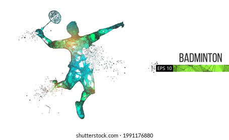 Silueta abstracta de un jugador de bádminton con armazón de alambre a partir de partículas en el fondo. Conveniente organización del archivo eps. Iluminación vectorial.