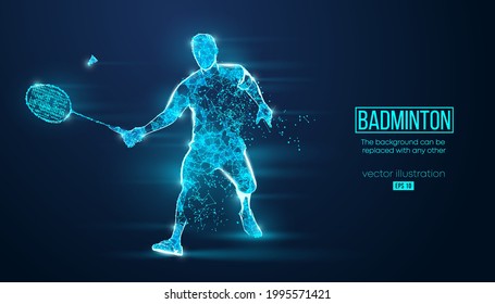 Abstract silhouette of a wireframe badminton player from particles on the background. Convenient organization of eps file. Vector illustartion.