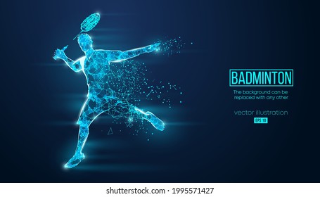 Abstract silhouette of a wireframe badminton player from particles on the background. Convenient organization of eps file. Vector illustartion.