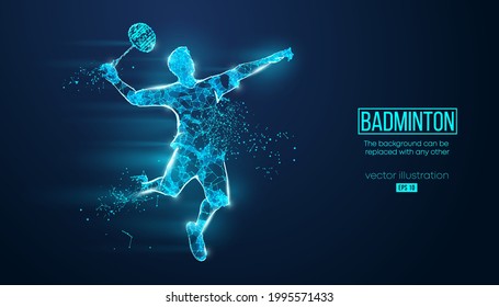 Abstract silhouette of a wireframe badminton player from particles on the background. Convenient organization of eps file. Vector illustartion. - Shutterstock ID 1995571433