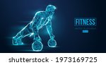 Abstract silhouette of a wireframe bodybuilder. Man on the blue background. Gym. Convenient organization of eps file. Vector illustration. Thanks for watching