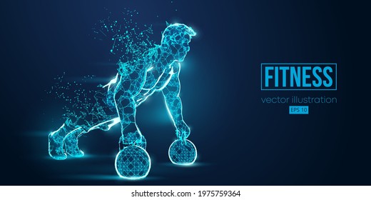 Abstract silhouette of a wireframe bodybuilder. Man on the blue background. Gym. Convenient organization of eps file. Vector illustration. Thanks for watching