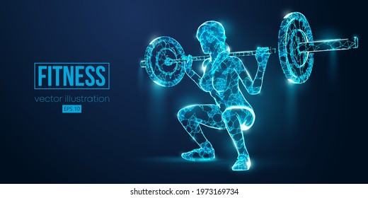 Abstract silhouette of a wireframe bodybuilder. Woman on the blue background. Gym. Convenient organization of eps file. Vector illustration. Thanks for watching