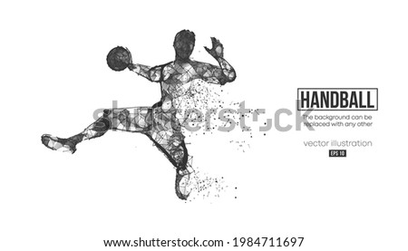 Abstract silhouette of a wireframe handball player from particles on the background. Convenient organization of eps file. Vector illustartion. Thanks for watching