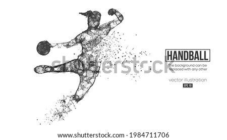 Abstract silhouette of a wireframe handball player from particles on the background. Convenient organization of eps file. Vector illustartion. Thanks for watching