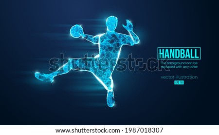 Abstract silhouette of a wireframe handball player from particles on the background. Convenient organization of eps file. Vector illustartion. Thanks for watching