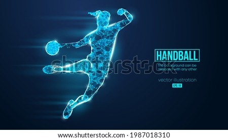 Abstract silhouette of a wireframe handball player from particles on the background. Convenient organization of eps file. Vector illustartion. Thanks for watching