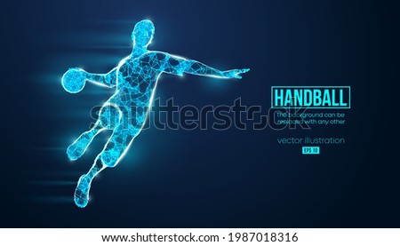 Abstract silhouette of a wireframe handball player from particles on the background. Convenient organization of eps file. Vector illustartion. Thanks for watching
