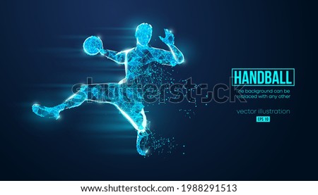 Abstract silhouette of a wireframe handball player from particles on the background. Convenient organization of eps file. Vector illustartion. Thanks for watching
