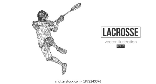 Abstract silhouette of a wireframe lacrosse player from particles on the white background. Convenient organization of eps file. Vector illustartion. Thanks for watching