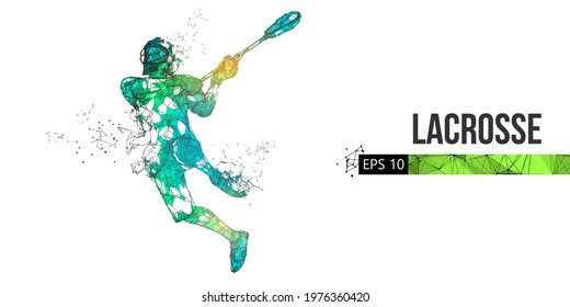 Abstract silhouette of a wireframe lacrosse player from particles on the white background. Convenient organization of eps file. Vector illustartion. Thanks for watching