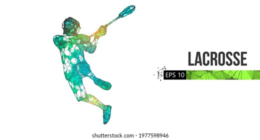 Abstract silhouette of a wireframe lacrosse player from particles on the white background. Convenient organization of eps file. Vector illustartion. Thanks for watching