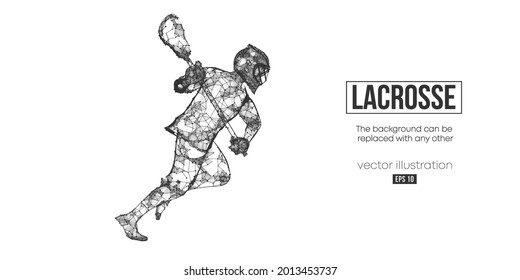 Abstract silhouette of a wireframe lacrosse player from particles on the white background. Convenient organization of eps file. Vector illustartion. Thanks for watching