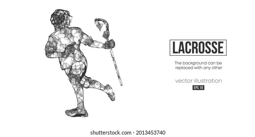 Silueta abstracta de un reproductor de lacrosse de marco alambrado a partir de partículas en el fondo blanco. Conveniente organización del archivo eps. Iluminación vectorial. Gracias por mirar
