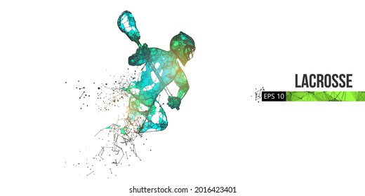 Abstract silhouette of a wireframe lacrosse player from particles on the white background. Convenient organization of eps file. Vector illustartion. Thanks for watching