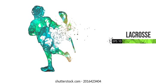 Abstract silhouette of a wireframe lacrosse player from particles on the white background. Convenient organization of eps file. Vector illustartion. Thanks for watching