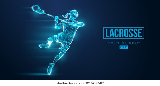 Abstract silhouette of a wireframe lacrosse player from particles on the blue background. Convenient organization of eps file. Vector illustartion. Thanks for watching