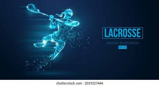 Abstract silhouette of a wireframe lacrosse player from particles on the blue background. Convenient organization of eps file. Vector illustartion. Thanks for watching