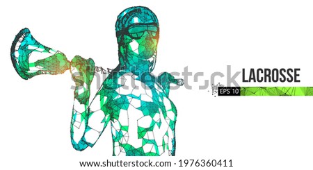 Abstract silhouette of a wireframe lacrosse player from particles on the white background. Convenient organization of eps file. Vector illustartion. Thanks for watching
