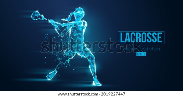 Abstract silhouette of\
a wireframe lacrosse player from particles on the blue background.\
Convenient organization of eps file. Vector illustartion. Thanks\
for watching