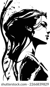 abstract silhouette woman with long hair, vector illustration