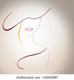 Abstract Silhouette Of A Woman With A Mole On The Lips And A Hat