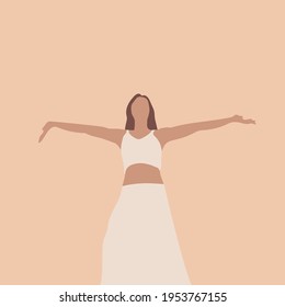 Abstract Silhouette Woman In White Dress With Open Hands Pose Illustration, Faceless Vector  Illustration.