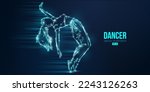 Abstract silhouette of a young hip-hop dancer, breake dancing woman isolated on bkue background. Vector illustration