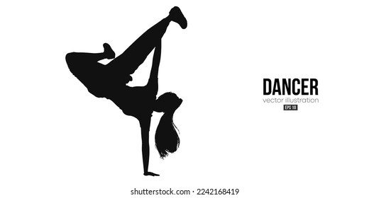 Abstract silhouette of a young hip-hop dancer, breake dancing woman isolated on white background. Vector illustration