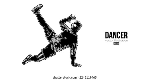 Abstract silhouette of a young hip-hop dancer, breake dancing man isolated on white background. Vector illustration