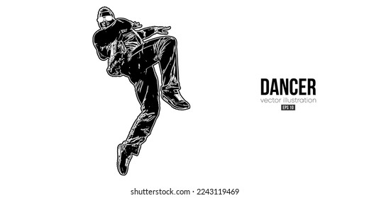Abstract silhouette of a young hip-hop dancer, breake dancing man isolated on white background. Vector illustration