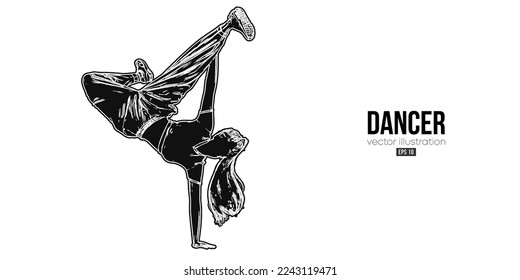 Abstract silhouette of a young hip-hop dancer, breake dancing woman isolated on white background. Vector illustration