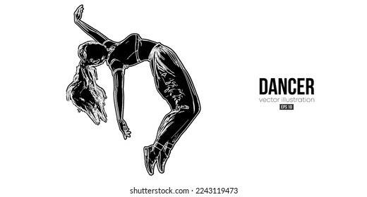 Abstract silhouette of a young hip-hop dancer, breake dancing woman isolated on white background. Vector illustration