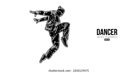 Abstract silhouette of a young hip-hop dancer, breake dancing man isolated on white background. Vector illustration