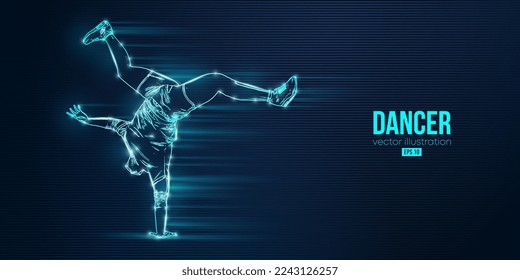 Abstract silhouette of a young hip-hop dancer, breake dancing man isolated on bkue background. Vector illustration