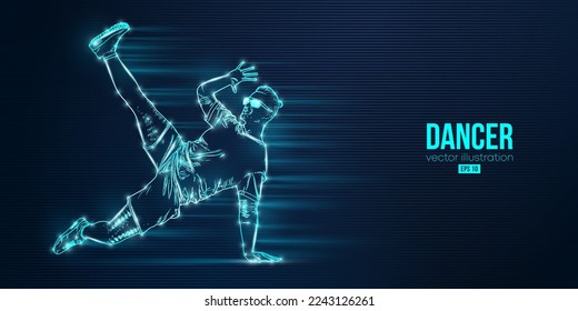 Abstract silhouette of a young hip-hop dancer, breake dancing man isolated on bkue background. Vector illustration